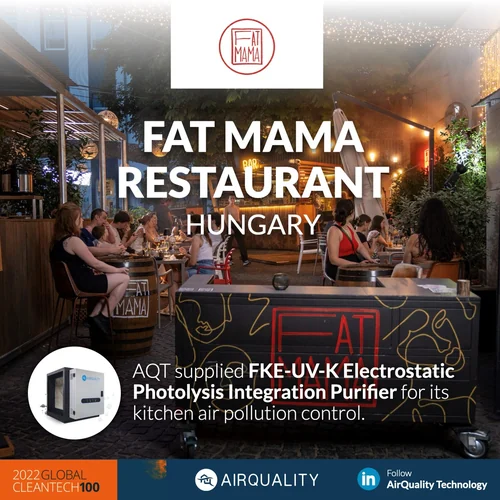 Fat Mama étterem – FKE-UV-K elektrosztatikus és UV-fokozatú levegőtisztító a konyhai elszívott levegőre