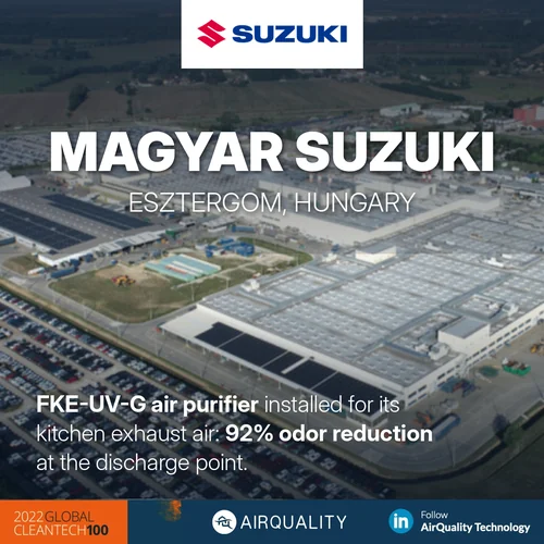 Magyar Suzuki Zrt. – FKE-UV-G levegőtisztító az üzemi konyha elszívott levegőjére – 92%-os szagcsökkenés a kidobási ponton
